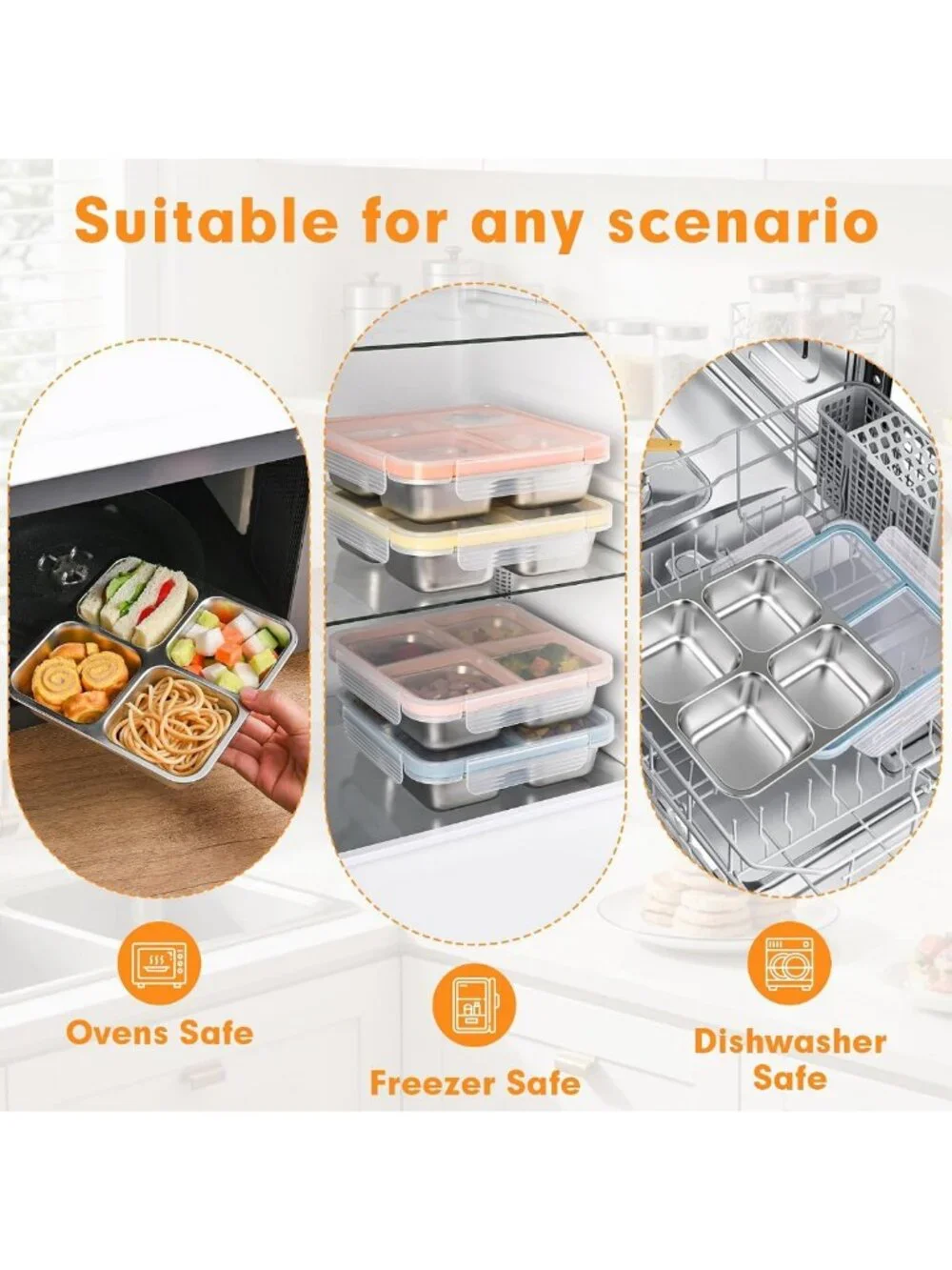 4 Pack Leakproof Stainless Steel Bento Snack Containers - Reusable Meal Prep